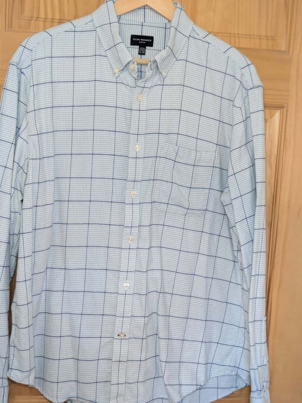 Club Monaco Mens Slim Fit Windowpane Flannel Shirt Blue XL